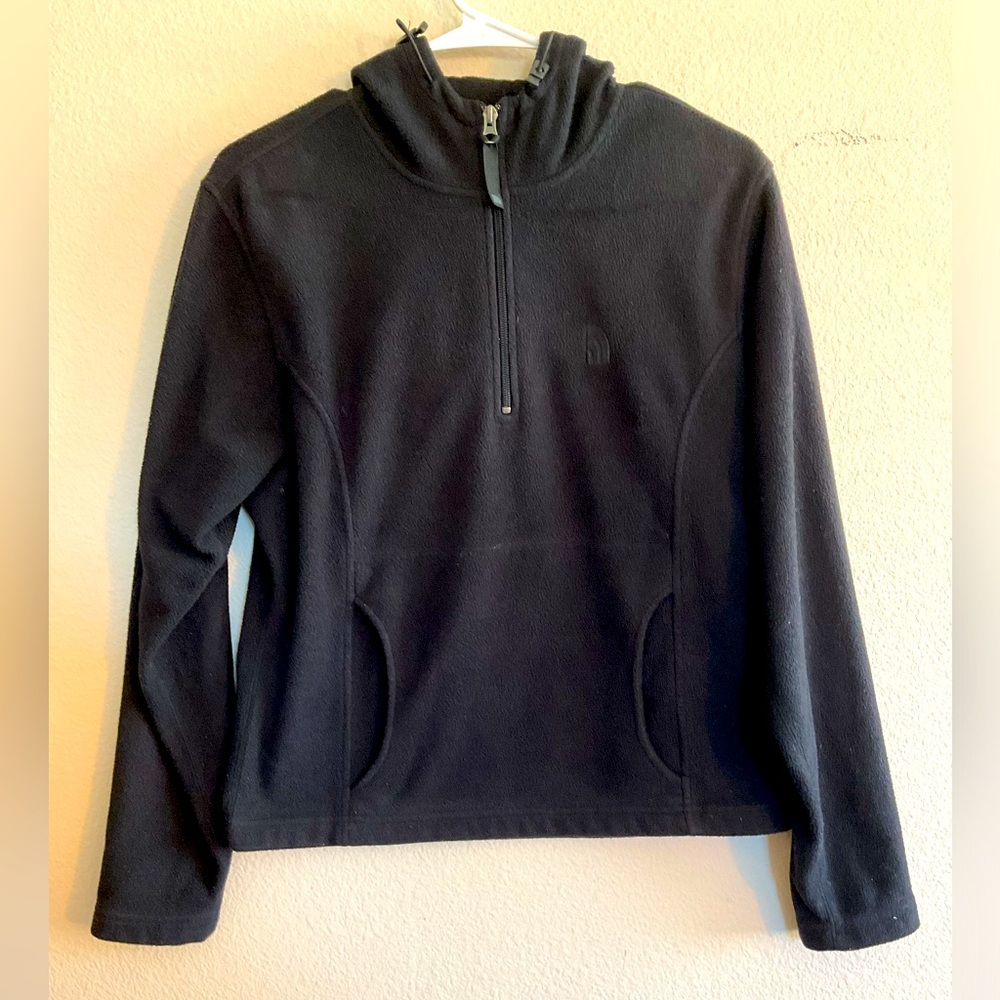 North Face‎ Black Quarter Zip Fleece Hooded Pullover  Medium Size Medium